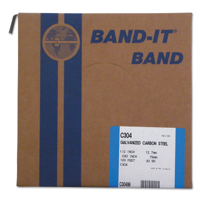Bands, 1/2 in, 100 ft, 0.03 in, Galvanized Carbon Steel