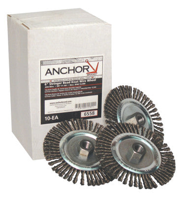 Stringer Bead Wheel Brush, 6 in D x 6 in W, 0.02 in Carbon Steel Wire