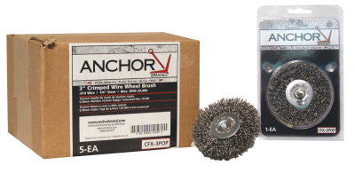 Crimped Wheel Brush, 3 in D, .014 in Carbon Steel Wire, Pop