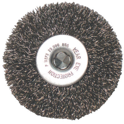 Crimped Wheel Brush, 3 in D, .008 in Carbon Steel Wire