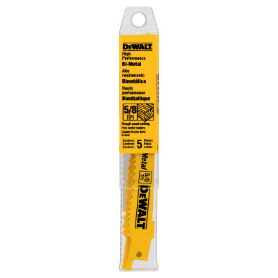 Bi-Metal Reciprocating Saw Blades, 12 in, 5/8 TPI, Taper Back, Wood, 5/PK