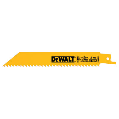 Bi-Metal Reciprocating Saw Blades, 6", 6 TPI, Straight Back, Multimaterial, 5/PK
