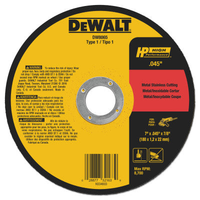 Type 1 Metal Thin Cut-Off Wheels, 7 in, 7/8 in Arbor, A60T Grit, 8,700 rpm