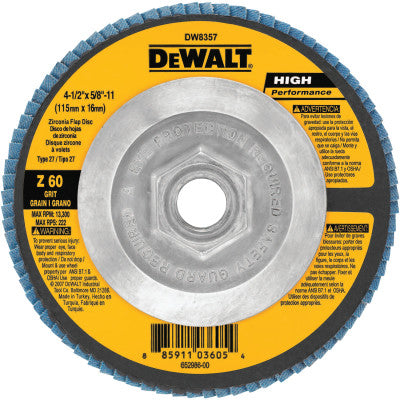 High Performance Type 27 Flap Discs, 4 1/2 in, 60 Grit, 5/8 Arbor, 13,300 rpm