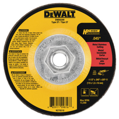 High-Performance Metal Grinding/Cutting Wheels, Type 27, 4 1/2", A60T Grit