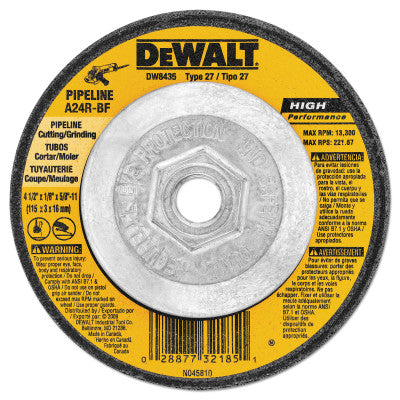 Pipeline Cutting/Grinding Wheels, 4 1/2 in, A24R Grit, 13,300 rpm