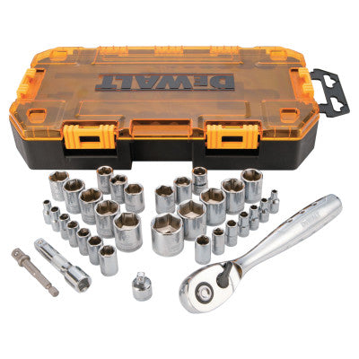 34 Piece Socket Sets, 1/4 in; 3/8 in Drive, 6 Point, Inch