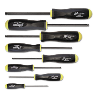 Balldriver Hex Screwdriver Sets, Hex Ball, 8 Piece, 7/64 - 5/16 in