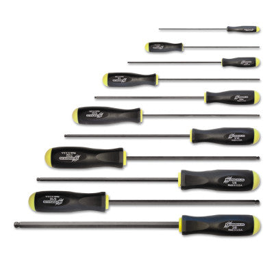 Balldriver Long Hex Screwdriver Sets, Hex Ball, 11 Piece, 5/64 - 3/8 in