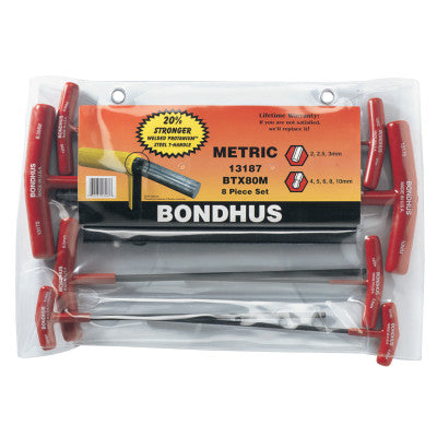 Balldriver T-Handle Hex Key Sets, 8 per pack, Hex Ball Tip, Metric