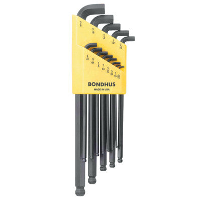 Balldriver Stubby L-Wrench Key Sets, 13 per set, Hex Ball Tip, Inch