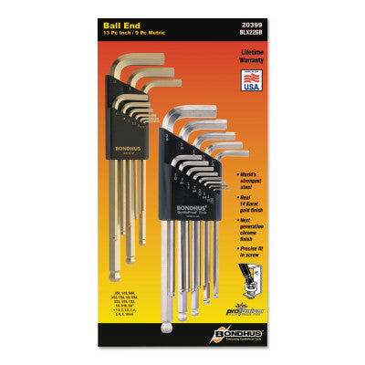 GoldGuard/BriteGuard L-Wrench Hex Key Sets, 22 per set, Ball Tip, Inch/Metric