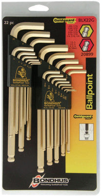 GoldGuard L-Wrench Combination Sets, 22 pieces, Ball Hex Tip, Inch/Metric