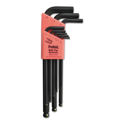 ProHold Balldriver L-Wrench Hex Key Sets, 9 per holder, Hex Ball Tip, Metric