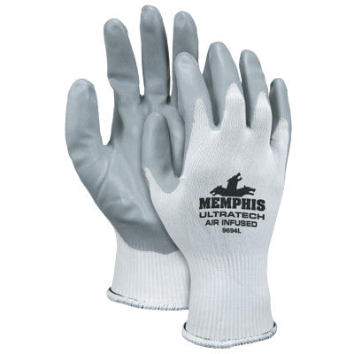 UltraTech Air Infused Nitrile Coated Gloves, Large, Gray/White