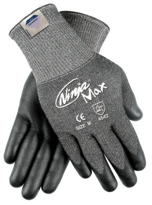 Ninja Max Bi-Polymer Coated Palm Gloves, Large, Salt and Pepper/White