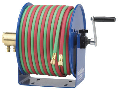 Twin-Line Welding Hose Reels, 100 ft, Hand Crank, Hose Included