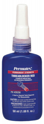 Permanent Strength Red Threadlockers, 50 mL, 1 in Thread, Red