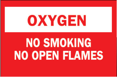 Chemical & Hazardous Material Signs, Oxygen/No Smkg/No Open Flames, Plstc,Rd/Wt