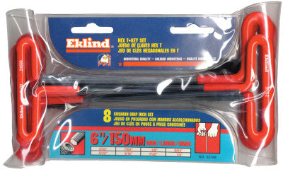 Cushion Grip Hex T-Key Sets, 8 per pouch, Hex Tip, Inch, 6 in Handle