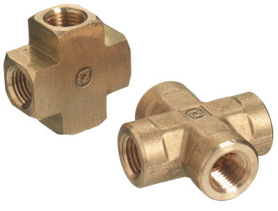 Pipe Thread Crosses, Connector, 1,000 PSIG, Brass, 1/4 in (NPT)