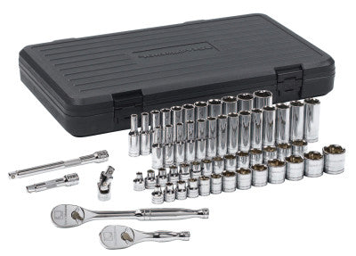 57 Piece 3/8 in Drive SAE/Metric Socket Set, 6 Point