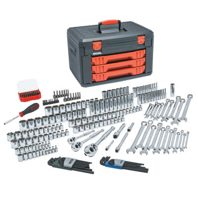 219 Piece 1/4", 3/8", and 1/2" Drive Metric & SAE Socket & Rtcht Set, 6 & 12 Pnt