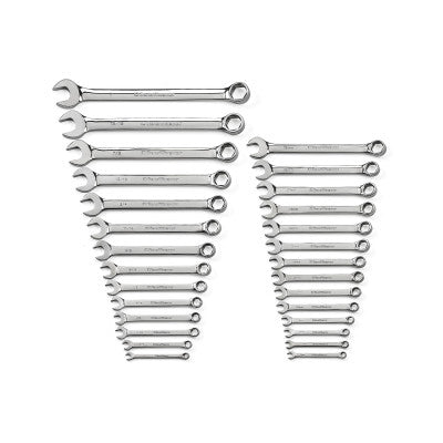 Surface Drive Combination Wrench Sets, 6 Points, Metric, SAE, Chrome, 28 Pc.