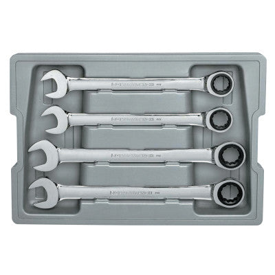 4 Pc Combination Ratcheting Wrench Sets, 12 Point, SAE