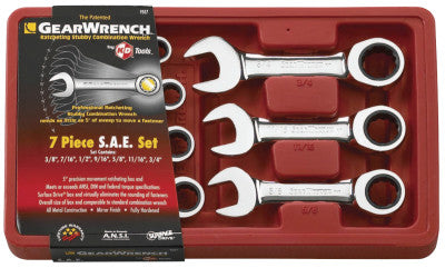 7 Pc. Stubby Combination Ratcheting Wrench Sets, Inch