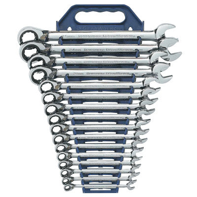 16 Pc Reversible Combination Ratcheting Wrench Sets, 12 Point, Metric
