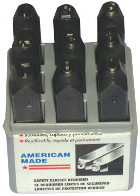 Low Stress Full Character Steel Hand Stamp Sets, 1/4 in, 0 thru 8