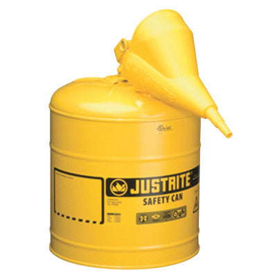 Type I Safety Cans w/Funnel, Flammables, 5 gal, Yellow