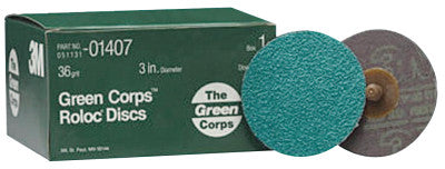 Green Corps Roloc Discs, Aluminum Oxide, 3 in Dia., 36 Grit