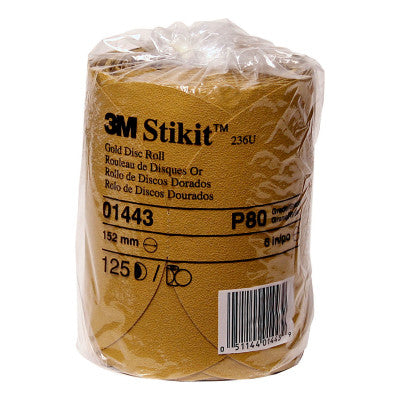 Stikit 236U Gold Disc Rolls, Aluminum Oxide, 6 in Dia, P80 Grit