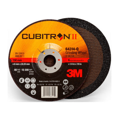 Cubitron II Depressed Center Grinding Wheels, Ceramic, 6 in Dia, 7/8 in Arbor