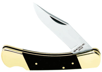 Sportsman Knives, 3 1/2 in, Stainless Steel Blade, Wood, Black/Tan