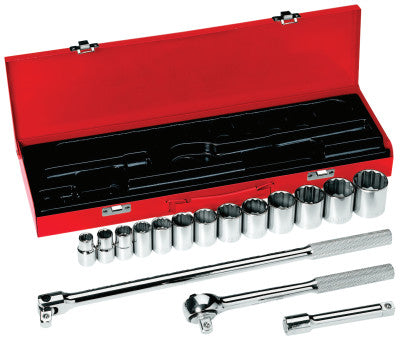 16 Piece Socket Sets, 1/2 in, 12 Point
