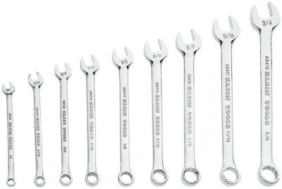 9 Piece Combination Wrench Sets, 6; 12 Points, Inch