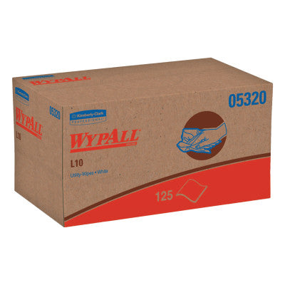 WypAll L10 Utility Wipes, POP-UP Box, 1Ply, 9 x 10 1/2, White, 125/Box