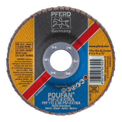 PSF-EXTRA Flap Discs, 4 1/2 in x 3/4 in, 80 Grit, 13300rpm
