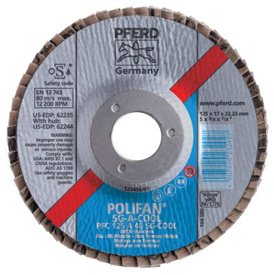 Type 29 POLIFAN SG Flap Discs, 5", 40 Grit, 7/8 Arbor, Aluminum Oxide A-Cool