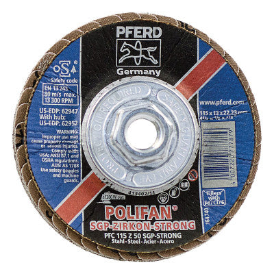 POLIFAN Flap Discs, 4 1/2 in, 50 Grit, 5/8 Arbor, 13,300 rpm