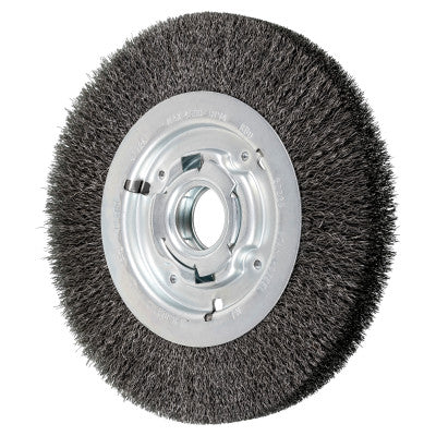 Unthreaded Crimped Wheel Brushes, 8 in Dia., 2 in Arbor, .01 in, Carbon Steel
