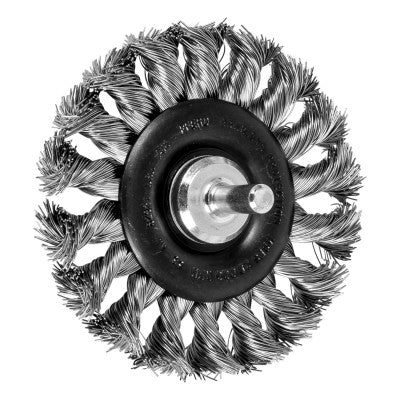 Stem Mounted Wheel Brushes, 3 in Dia., 1/4 in Stem, 0.014 in, Stainless Steel