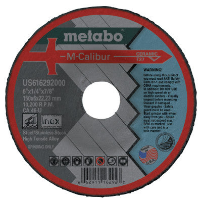 M-Calibur CA46U Grinding Wheels for Stainless Steel, Type 27, 6", 10,200 rpm