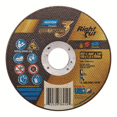 Quantum3 Cut-off Wheels, 4 1/2 in Dia., 0.045 Thick, 7/8 in Arbor, 36 Grit