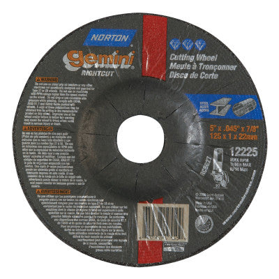 Gemini RightCut Depressed Center Cut-Off Wheel, 5" Dia, .045" Thick, 7/8 in