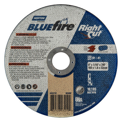 Type 01 BlueFire Right Cut Cut-Off Wheel, 6 in Dia
