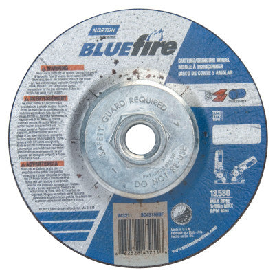 Depressed Center Wheel, 4 1/2 in Dia, 1/8 in Thick, 5/8 Arbor, Zirconia Blend